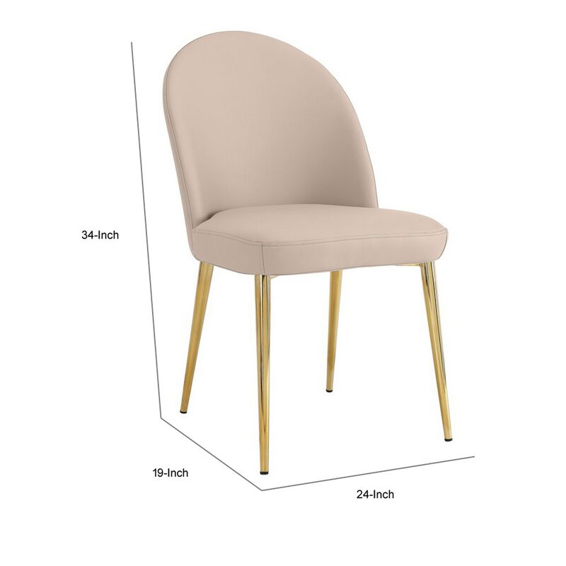 Era 24 Inch Dining Chair Set of 2, Curved Back, Beige Faux Leather, Gold - Benzara