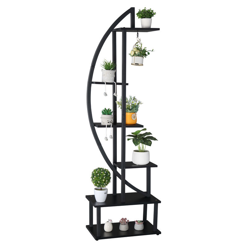 6-Layer Half Moon Ironwood Flower Pot Stand for Garden, Patio & Balcony Decoration