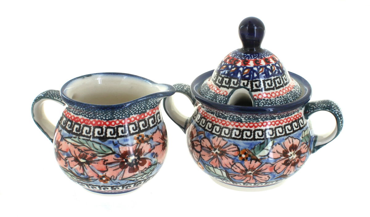 Blue Rose Polish Pottery Nature Cream & Sugar Set