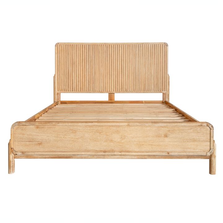 Cid Jima Platform King Bed, Horizontal Ribbed, Natural Brown Solid Wood - Benzara