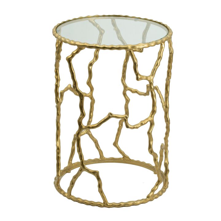 24 Inch Round Accent Table, Intricate Metal Twig Inspired Open Frame, Gold - Benzara