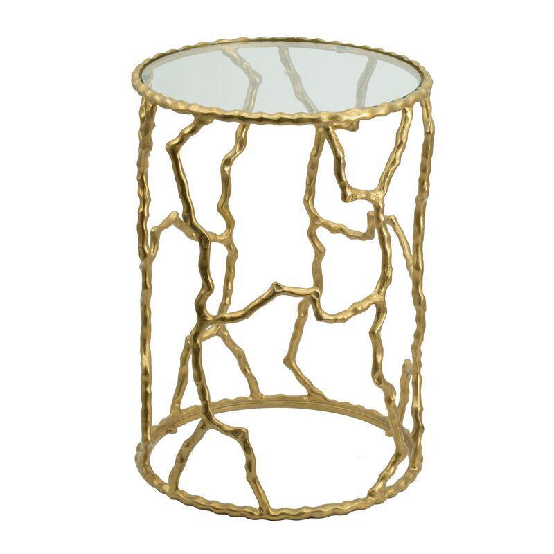 24 Inch Round Accent Table, Intricate Metal Twig Inspired Open Frame, Gold - Benzara
