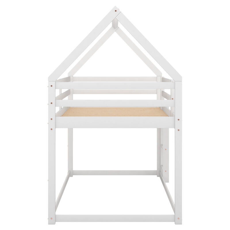 Merax Low Bunk Bed House Bed with Ladder