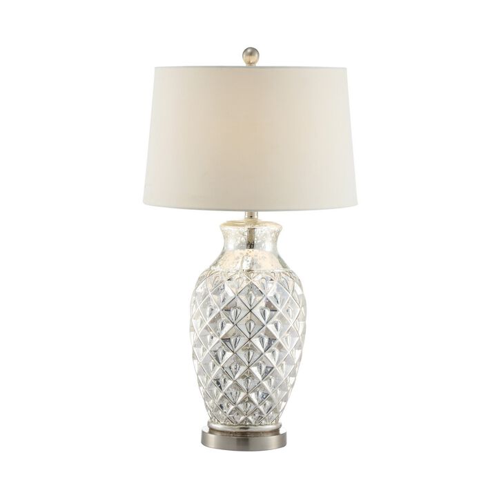 30 Inch Table Lamp with Diamond Textured Base, Set of 2, Glass, Clear-Benzara