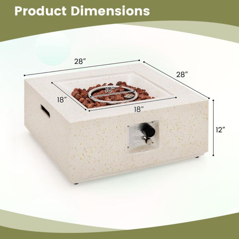 Hivvago 28 Inch 40000 BTU Square Propane Gas Fire Pit with PVC Cover-White