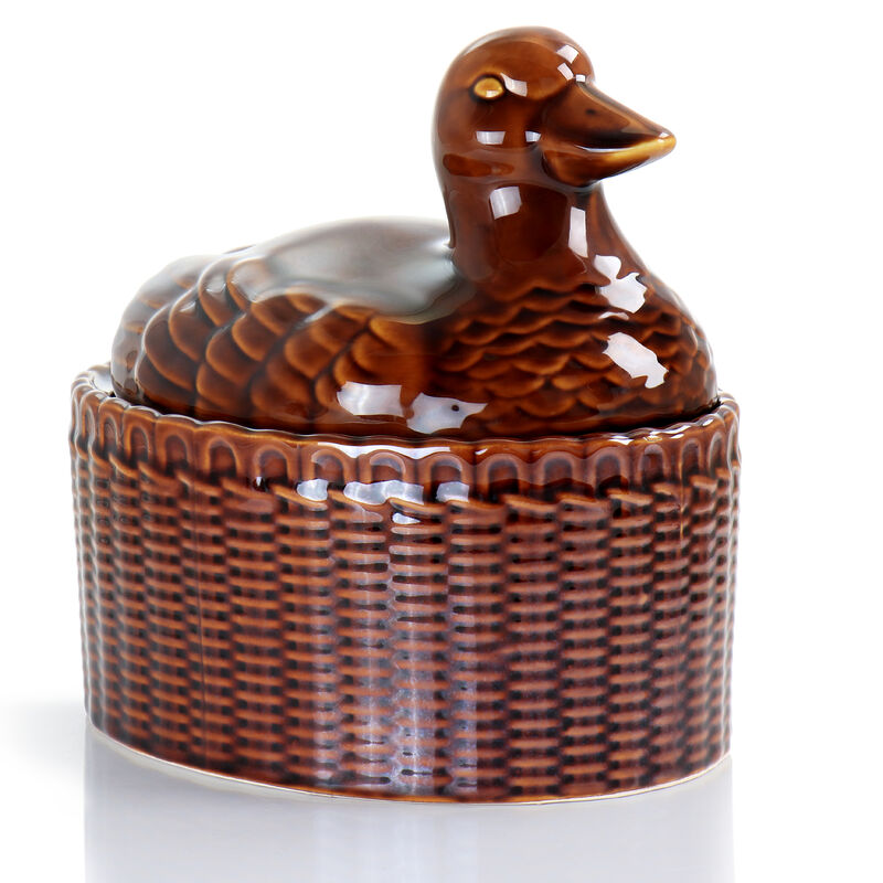Martha Stewart 9 Inch Stoneware Sculpted Goose Covered Oval Baker in Brown