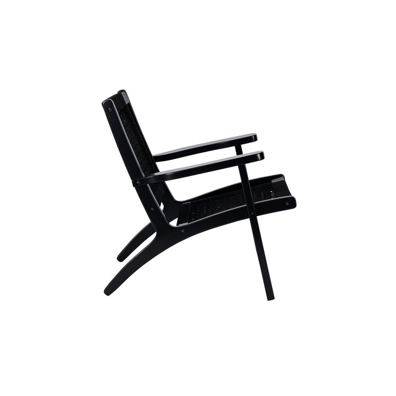 Heor 29 Inch Accent Chair, Hexagon Rope Woven Back, Seat, Black Wood  - Benzara