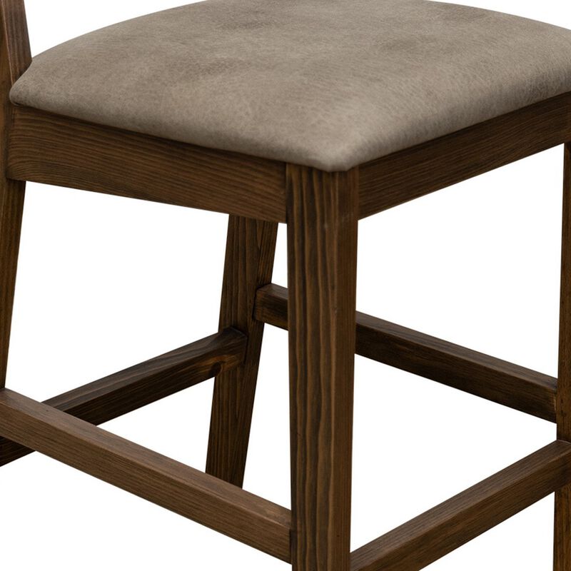 Loe 30 Inch Barstool Set of 2, Panel Back, Gray, Brown Solid Pine Wood
