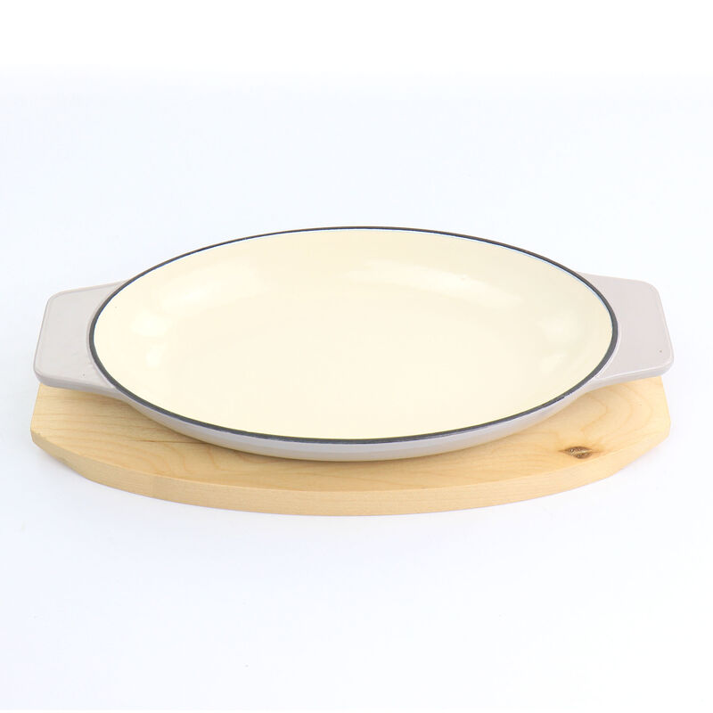 Martha Stewart Enameled Cast Iron 2 Piece Au Gratin Birch Wood Trivet Set