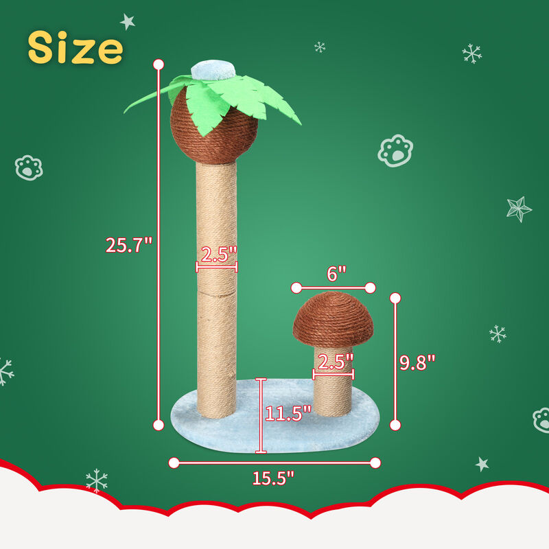 Tropical Palm Tree Cat Scratching Post, Fun Cat Scratcher with Sisal & Hanging Toys