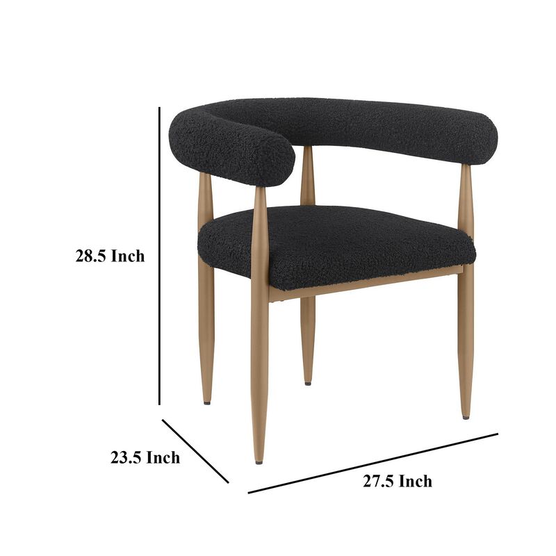 Noris Dining Chair Set of 2, C Shaped Back, Gold Bronze, Black Fabric - Benzara