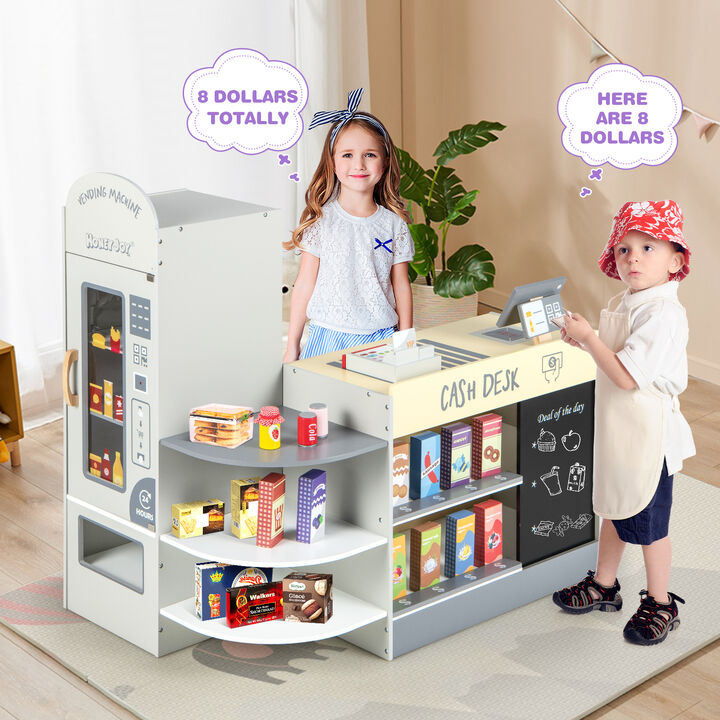 Kids Grocery Store Playset with Cash Register POS Machine-Grey