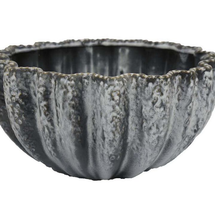 Kiara Decorative Bowl, Aqua Gray Ceramic Textured Design, 15 Inch - Benzara