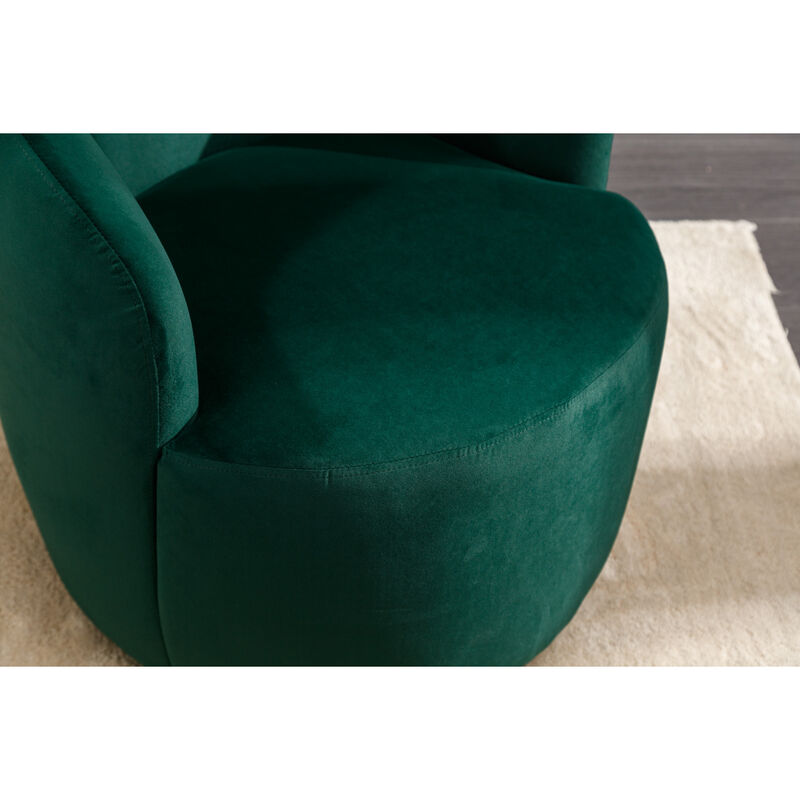 Velvet Fabric Swivel Accent Armchair Barrel Chair With Powder Coating Metal Ring