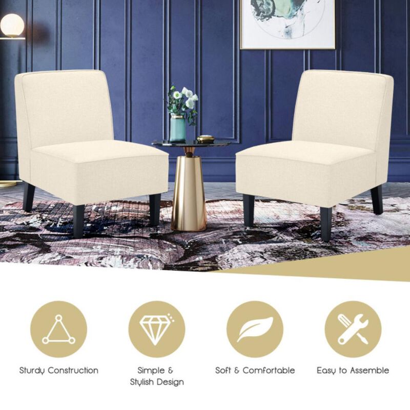 Hivvago Modern Armless Accent Chair with Rubber Wood Legs-Beige