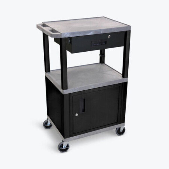 H. Wilson Gray Tuffy 3 Shelf 42" AV Cart W/ Cabinet