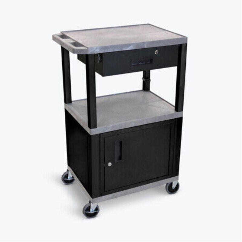 H. Wilson Gray Tuffy 3 Shelf 42" AV Cart W/ Cabinet