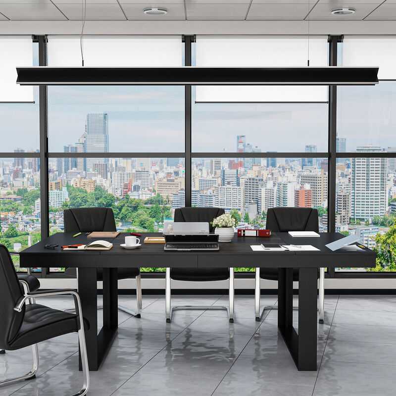 Black Walnut Wood 86.8 in. W Trestle Dining Table, Meeting Table Seat 10+