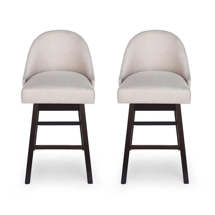 Modern Upholstered Swivel Barstool with Rubberwood Accents