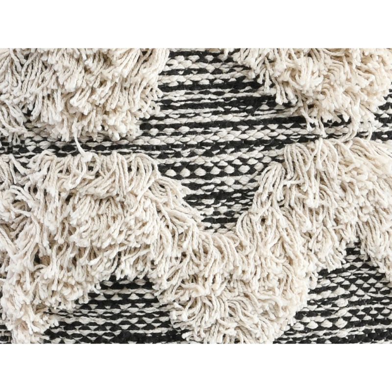 18 Inch Square Cube Accent Pouf, Zig Zag Shag Woven Pattern, Black, White-Benzara