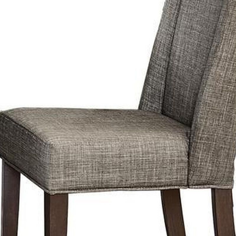 Wood & Fabric Dining Side Chair with Shallow Wing Back, Gray & Dark Brown, Set of 2-Benzara