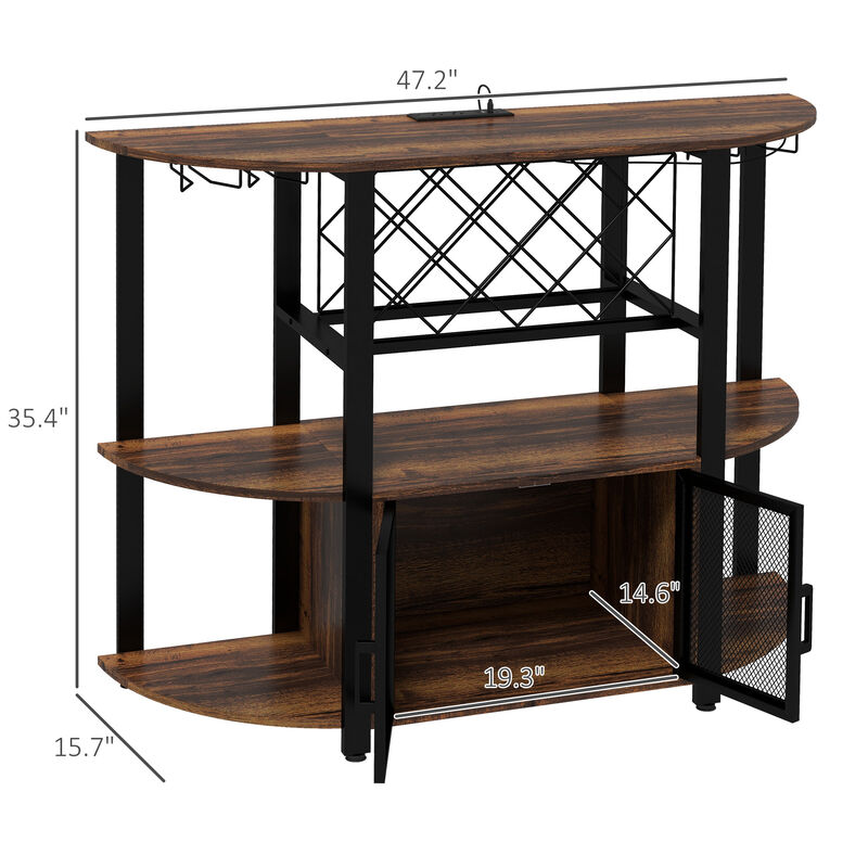 HOMCOM LED Wine Cabinet with Charging Station, Wine Racks, Glass Holders