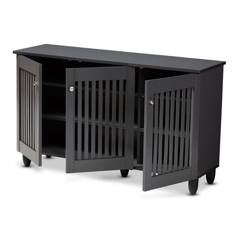 Baxton Studio Fernanda Modern Dark Gray 3 Door Wooden Entryway Shoe Storage Wide Cabinet