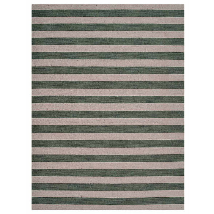 RUGSOTIC CARPETS HAND WOVEN FLAT WEAVE KILIM WOOL ECO-FRIENDLY AREA RUGS  - 6'7''x9'10'', Rectangle Shape, Cream Olive Color, Contemporary Design, Low Pile Handmade Rugs for Living Room (D00107)