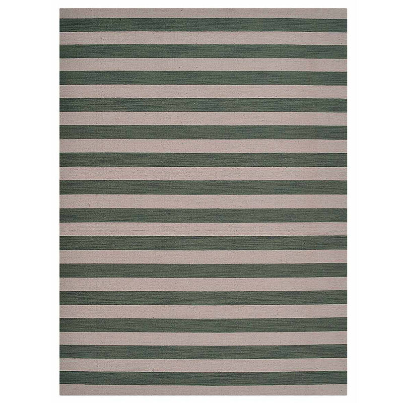 RUGSOTIC CARPETS HAND WOVEN FLAT WEAVE KILIM WOOL ECO-FRIENDLY AREA RUGS  - 6'7''x9'10'', Rectangle Shape, Cream Olive Color, Contemporary Design, Low Pile Handmade Rugs for Living Room (D00107)
