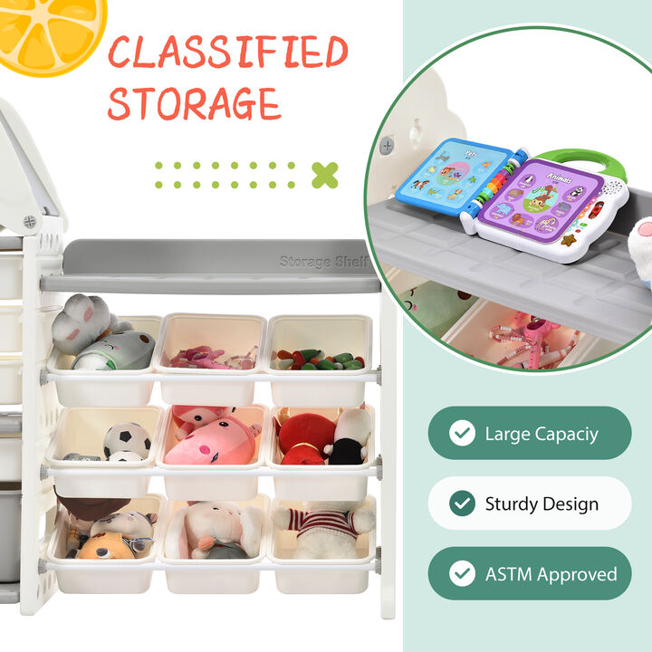 Eco-Friendly Kids' Toy Organizer with 13 Bins, Shelf, and Hanging Rack
