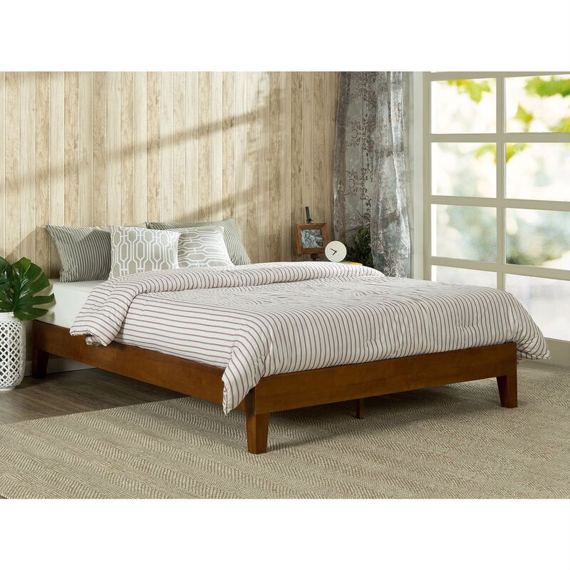 Low Profile Wooden Platform Bed Frame with Slats for Modern Bedrooms
