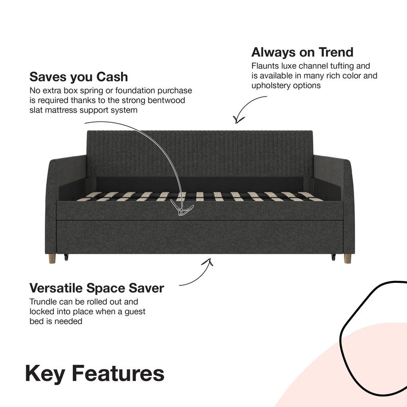 Mr. Kate Daphne Upholstered Daybed with Trundle, Twin/Twin, Dark Gray Linen