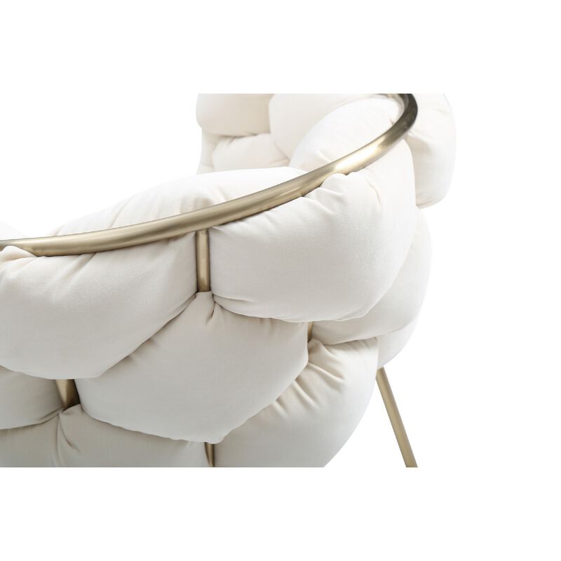 Cid 26 Inch Modern Curved Dining Chair, Bubble Tufted Back, Cream - Benzara
