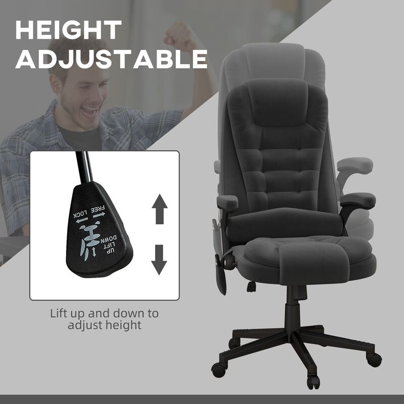 Black 6-Point Heated Massage Chair: Linen, High Back, Reclining