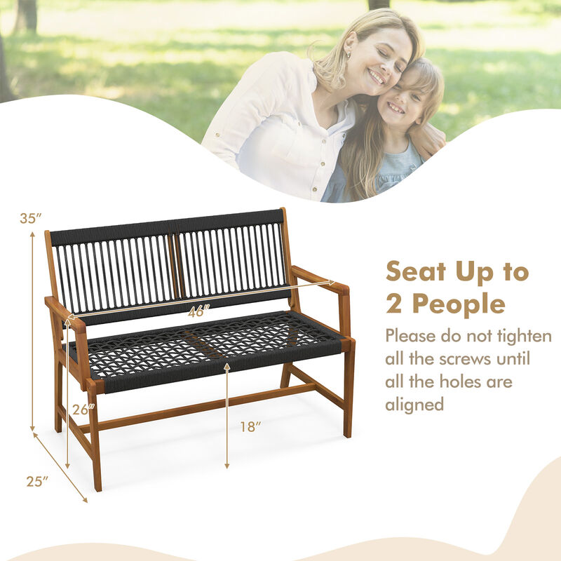 Outdoor Acacia Wood Bench with Backrest and Armrests