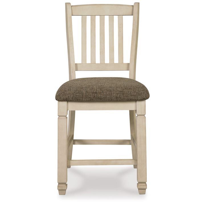 Bolan Counter Height Chair Set of 2, Rake Back, Antique White Wood - Benzara