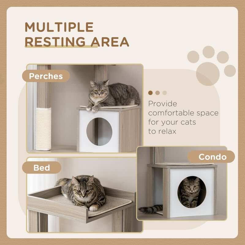 Modern Cat Hideaway: 50" Compact Tree with Litter Box Concealment