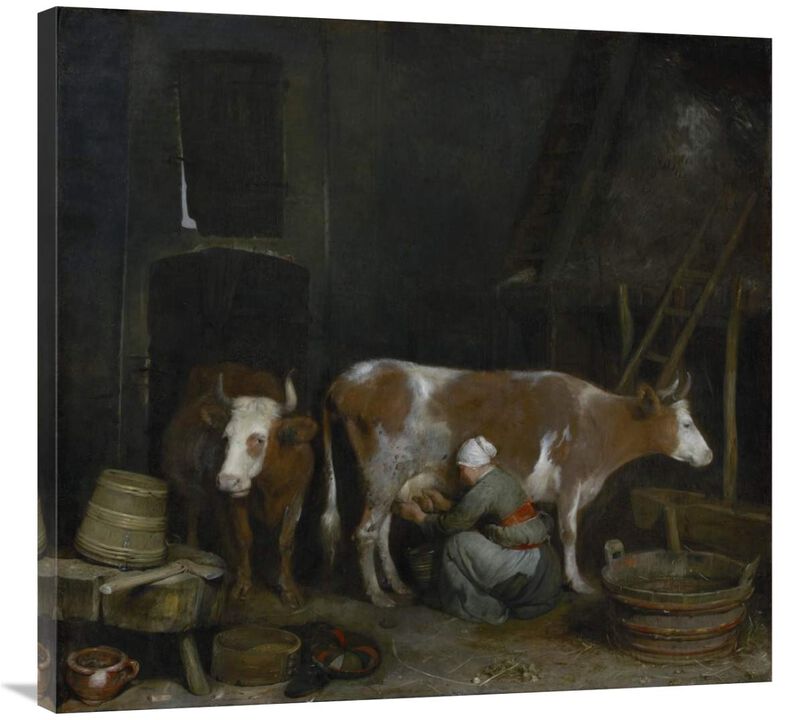 A Maid Milking a Cow in a Barn-Canvas Art-36x34.2