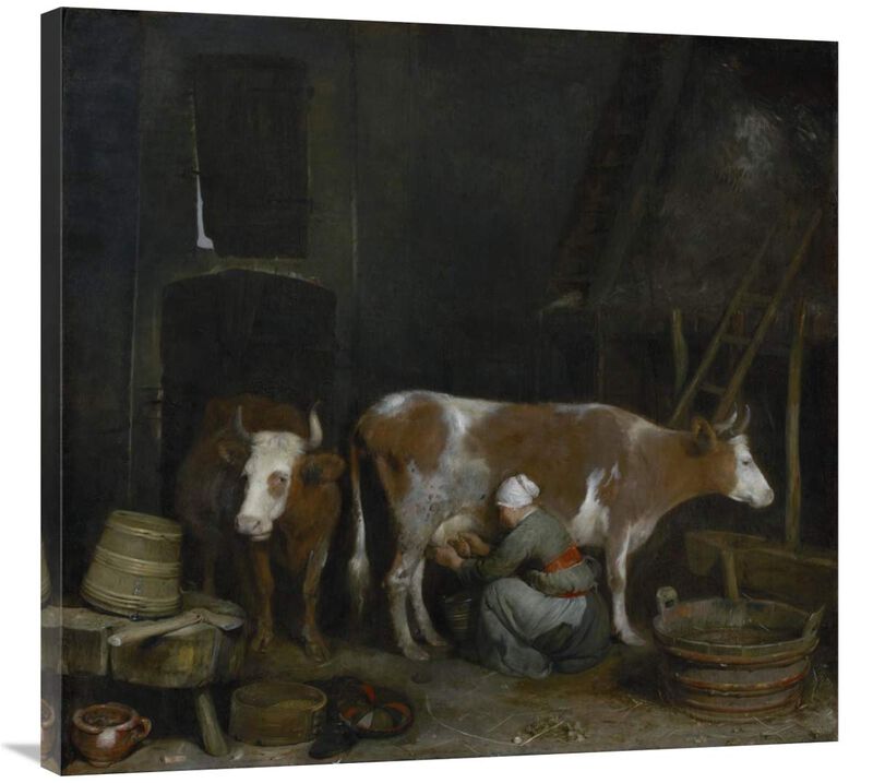 A Maid Milking a Cow in a Barn-Canvas Art-36x34.2