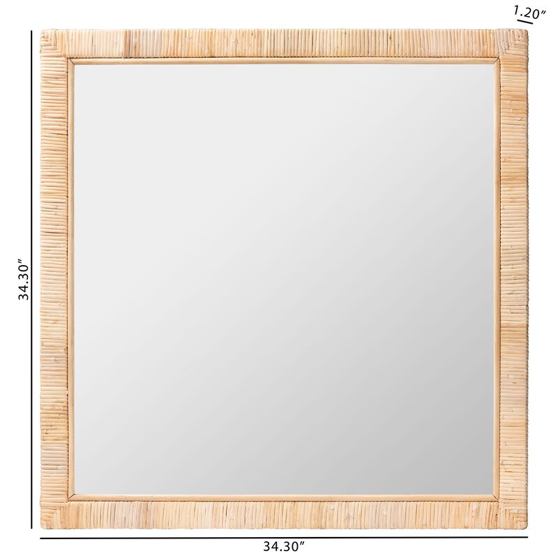bali & pari Lankston Bohemian Natural Rattan Square Accent Wall Mirror