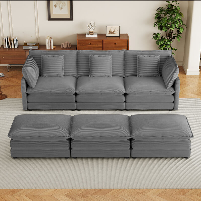Merax Corduroy Sectional Sofa with Side Storage Pockets