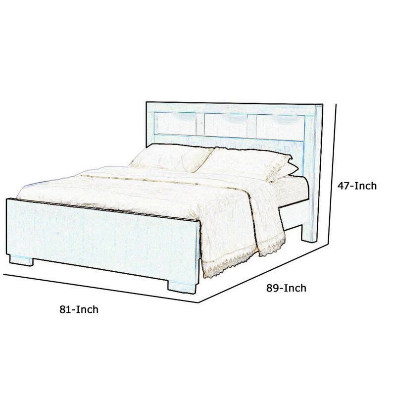 3 Open Bookcase Eastern King Size Bed with Soft Light, Brown-Benzara
