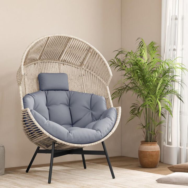 Hivvago Wicker Oversized Egg Style Chair with Cushions and Headrest