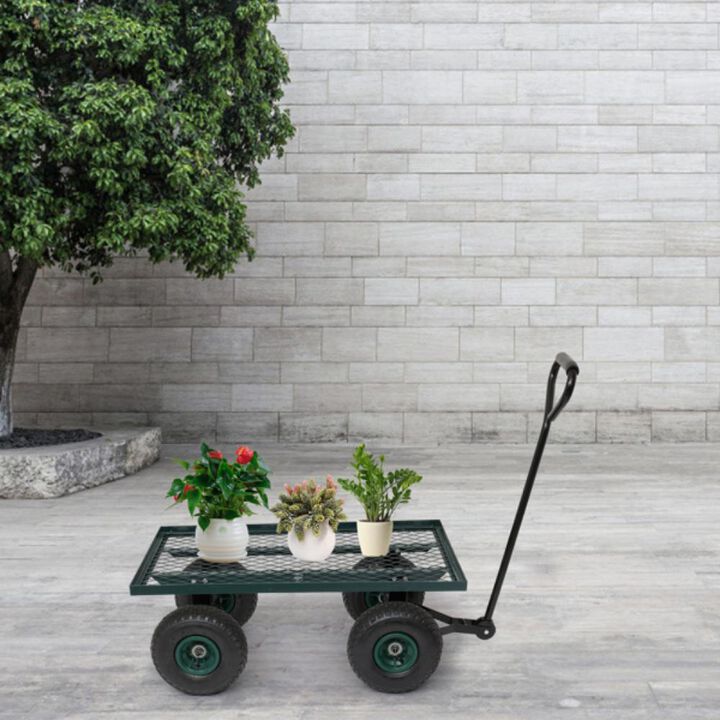 Garden Four-Wheel Square Wagon Sturdy Outdoor Trolley for Easy Transport of Tools, Soil & Plants