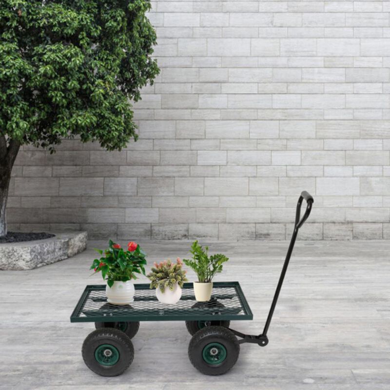 Garden Four-Wheel Square Wagon Sturdy Outdoor Trolley for Easy Transport of Tools, Soil & Plants