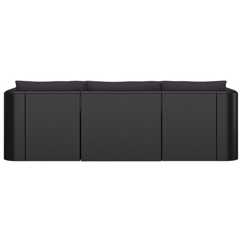 vidaXL 3 Piece Garden Sofa Set with Cushions Poly Rattan Black