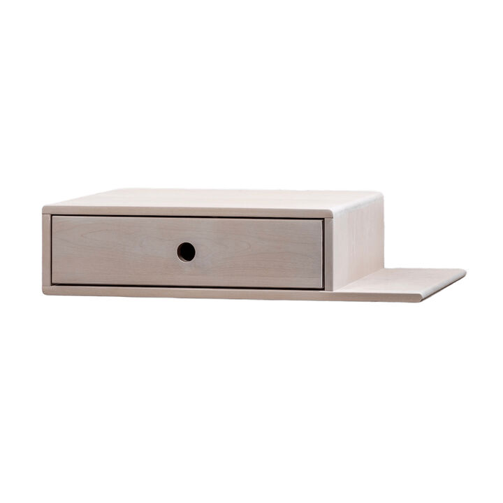 Solid Hardwood Floating  Nightstand  - Shelf On Right , Whitewash, Modern Nightstand with Drawer