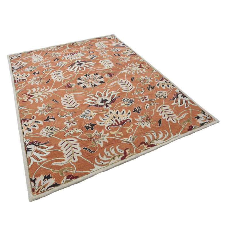 RUGSOTIC CARPETS HAND TUFTED WOOL ECO-FRIENDLY AREA RUGS  - 9'x12', Rectangle Shape, Orange, Floral Modern Design, High Pile Thick Handmade Anti Skid Area Rugs for Living Room, Bed Room (K00268)