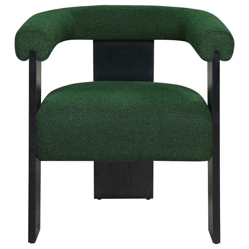 Cara Accent Chair, Curve Back, Green Boucle Fabric with Black Wood Legs - Benzara