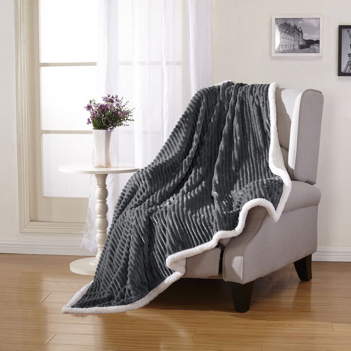 Plazatex Corduroy Faux Sherpa Reverse Throw Blanket - 50x60", Grey
